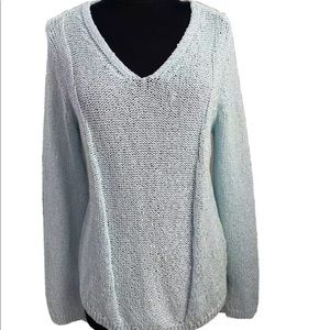 Chico’s sequined pastel blue v-neck thin sweater